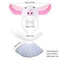 Pink pig costume set for kids including pig ear headband, bow tie, tail, and tutu skirt - 3D White Pig 4-Piece Set (Headband+Bowtie+Tail+Tutu Skirt)