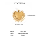 Détail d'un pendentif cœur doré en acier inoxydable 304 avec texture rayonnante - Style Cœur Rayon de Soleil (YYAC025011)