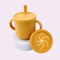 Ginger yellow silicone baby trainer cup set with straw lid and snack lid - Ginger Yellow