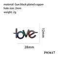 Detailed view of gun black plated 'love' pendant with colorful micro-pave zircons - Gun Black LOVE-P03617