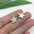 Sky blue cherry blossom enamel flower pendant with gold plating for DIY jewelry making - Lake Blue Rhinestone Cherry Blossom (9923)