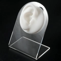 Realistic white silicone ear model with transparent acrylic stand for jewelry display - White-Right Ear