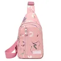 Pink fashion crossbody chest bag with colorful splatter print and silver metal zipper - Deep Pink
