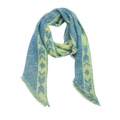 Sciarpa scozzese blu e giallo-verde in maglia bouclé con dettaglio di frange - 1# Verde
