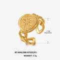 Verstellbarer goldener Edelstahl-Kettenring mit kreisförmigem Sternenschliff-Relief - Gold