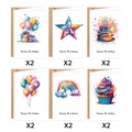 Watercolor Happy Birthday card set with 6 designs and brown kraft envelopes - Watercolor Party A (S806)