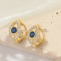 Orecchini a cerchio occhio del diavolo dorati con gemma blu e zirconi bianchi brillanti - Orecchini a Bottone Malocchio / Stile Occhio (ES2737)