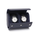Dark blue PU leather 2-slot watch organizer box with premium textured finish - 2 Slots Litchi Deep Blue