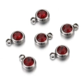 Set of six ruby red round crystal pendants with stainless steel mounts and hanging loops - Steel Base Dark Red