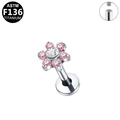 G23 titanium flat back labret with flower top and pink zircon inlay details - Pink and White Rhinestone Silver Style (G23LAI211-SP1208060)