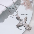 Silver phoenix wing necklace with 18K plating and snake chain on a floral background - Silver Large Wings with White Zirconia