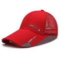 Red breathable mesh baseball cap with extended brim and sports fashion prints - Adjustable / Red