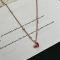 Elegant S925 silver heart necklace with red stones in rose gold finish on card - Rose Gold