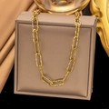 18K gold plated chunky chain necklace with hammered texture link design for women - [XLH6144] Textured Link Chain Necklace Gold