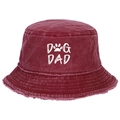 Distressed burgundy cotton bucket hat with white DOG DAD embroidery and frayed edges - Distressed Frayed Edge Bucket Hat / Wine Red DAD