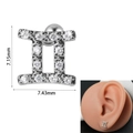 Gemini zodiac stud earring in stainless steel with white zircon and dimensions - 0.8*6*3mm / Gemini