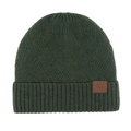 Winter knitted beanie in dark green featuring a snowflake leather patch and ribbed cuff - Army Green