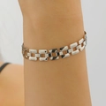 Close-up of a silver punk-style tank chain bracelet with polished rectangular links - Watch Strap Style Bracelet (Silver)