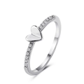 Silver bow heart ring with shimmering white zircon stones in a polished minimalist finish - Silver Polished Heart Zirconia Ring (x449)