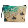 Trousse de maquillage en toile avec imprimé tortue de mer, fermeture éclair et dragonne - Style Tortues de Mer Confortables au Bord de la Mer (款式4)