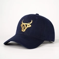Vintage adjustable navy blue cotton baseball cap with golden bull head embroidery on front - Adjustable / Navy Blue