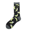 Mid-calf black socks featuring yellow banana patterns and a cool slogan design - Style 14-Black Grey Trim Banana