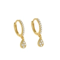 Elegant gold-plated S925 silver hoop earrings with clear zircon teardrop pendants - ERH221 Gold Plated