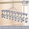 Nordic grey stainless steel sock drying rack with 20 clips and windproof design - 20 Clips / Nordic Grey