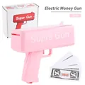 Pink electric money gun toy set with paper bills and retail box packaging - Pink (Supre Gun) / Pink Money Gun with Supre + 100 Notes