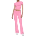 Conjunto de dos piezas para mujer con top corto rosa y pantalón acampanado - XS / Parte Superior Y Inferior / Rosa oscuro