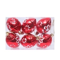 Set of 6 red pinecone Christmas ornaments with white snowflake patterns in a clear box - Style 3 Snowflake Pinecone (6pcs)