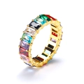 Detail of eternity ring featuring rainbow rectangular zircons and a gold titanium steel band - Gold with Multicolor Zircon