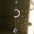 White crystal suncatcher with golden moon and sun pendants for garden hanging decor - White Crystal