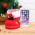 Christmas red candy boot ornament with white plush trim and golden bell decoration - Large