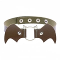 Brown punk PU leather choker with cat-ear ring and bat-wing accents for Halloween - Dark Brown