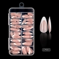 Pink and white French tip medium almond press-on nails in a 10-slot storage box - Almond Style (CP003)