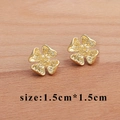 18k gold plated 3D floral leaf stud earring components for DIY jewelry making - Golden Four-Petal Flower Style (M60002)