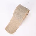 6cm natural faux linen webbing roll with rustic weave texture for Christmas decor - Khaki