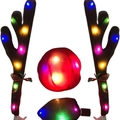 Macro detail of LED glowing brown reindeer antlers and red nose car decoration kit - LED Antlers With Tail Kit / Brown
