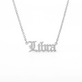Silver Libra zodiac necklace with vintage gothic letter pendant in stainless steel - Libra (Silver)