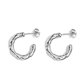 French luxury silver hollow heart C-shape earrings with textured hammer finish surface - Silver Textured (S9)