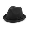 Classic British style black wool fedora hat with elegant leather band and metal buckle - M(56-59CM) / Black