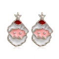 Détail de boucles d'oreilles Père Noël en émail avec un design festif rouge et blanc - #21 Père Noël/Blanc Rouge Rose Argent