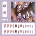 Lavender stiletto press-on nails with gemstone faceted effects and floral nail art - W1622 Light Purple Amethyst (Glue Style)