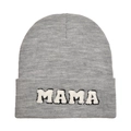 Berretto in maglia grigio chiaro da donna con ricamo MAMA bianco sul risvolto - Grigio Chiaro Melange
