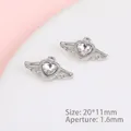 Detailed view of silver heart angel wing charms with 20x11mm dimensions and zircon inlay - Angel Wing Heart / Silver White Rhinestone