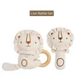 Organic cotton lion baby rattle set with natural wooden ring and soft knit textures - Lion Style Organic Cotton Rattle Set