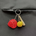 Miniature baseball keychain set featuring a red glove, yellow ball and wooden bat charm - Small Yellow Ball and Glove Set / Red