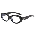 Occhiali ovali neri lucidi con tre rivetti a stella argentati e lenti con riflessi blu - Montatura Nera