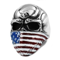 Gothic stainless steel skull ring with American flag enamel details in a 45-degree angle view - US 10 / US Flag Skull